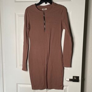 TWINTH 3/4 Zip Long Sleeve Midi Dress